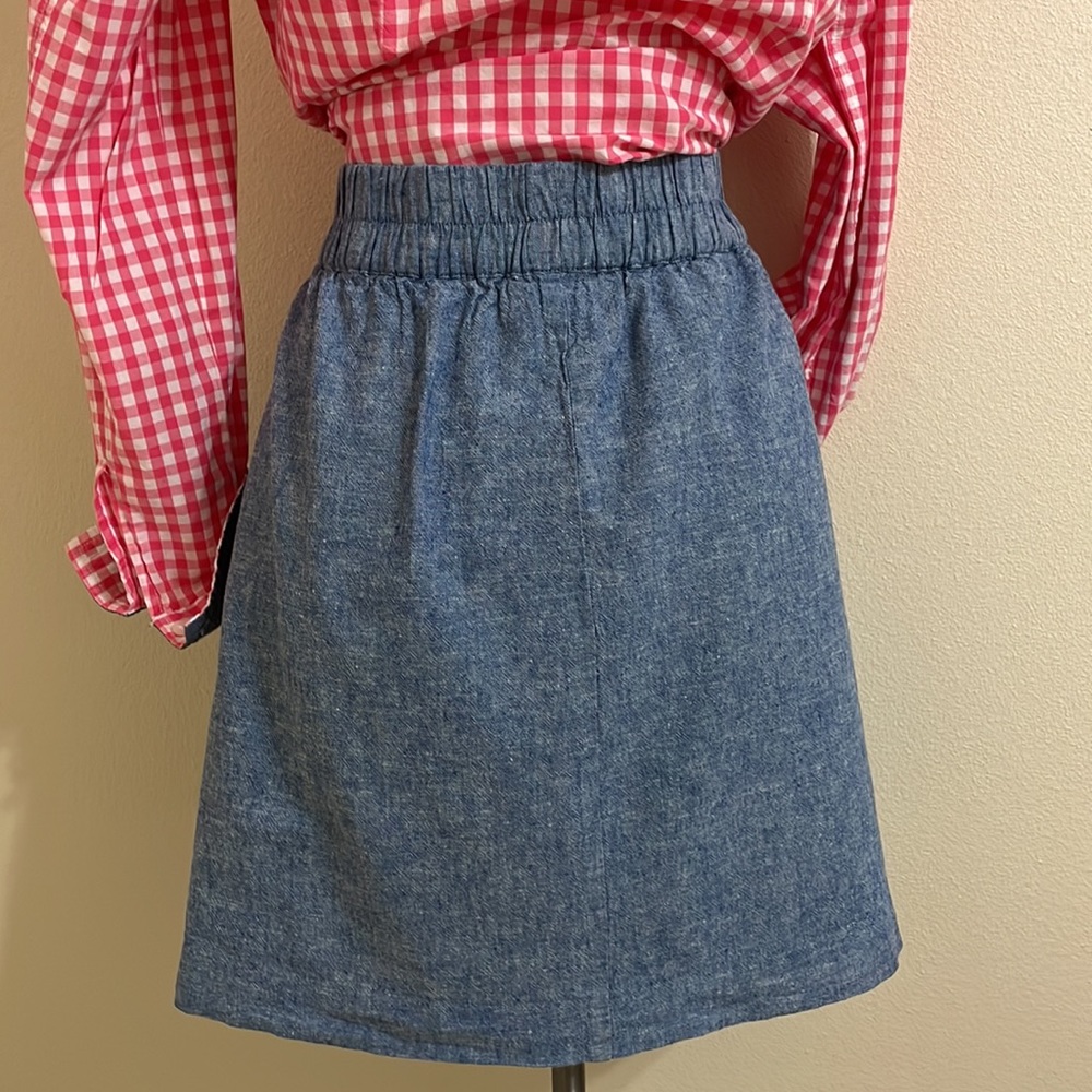LOFT Blue Chambray Skirt Linen Cotton Blend Petite Small - Picture 7 of 10